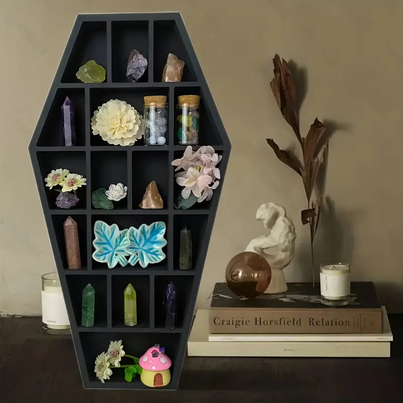 Gothic Coffin Shaped Wooden Wall Shelf - Hexagonal-1